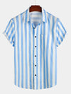 Men's Casual Pocket Vertical Striped Short Sleeve Shirt