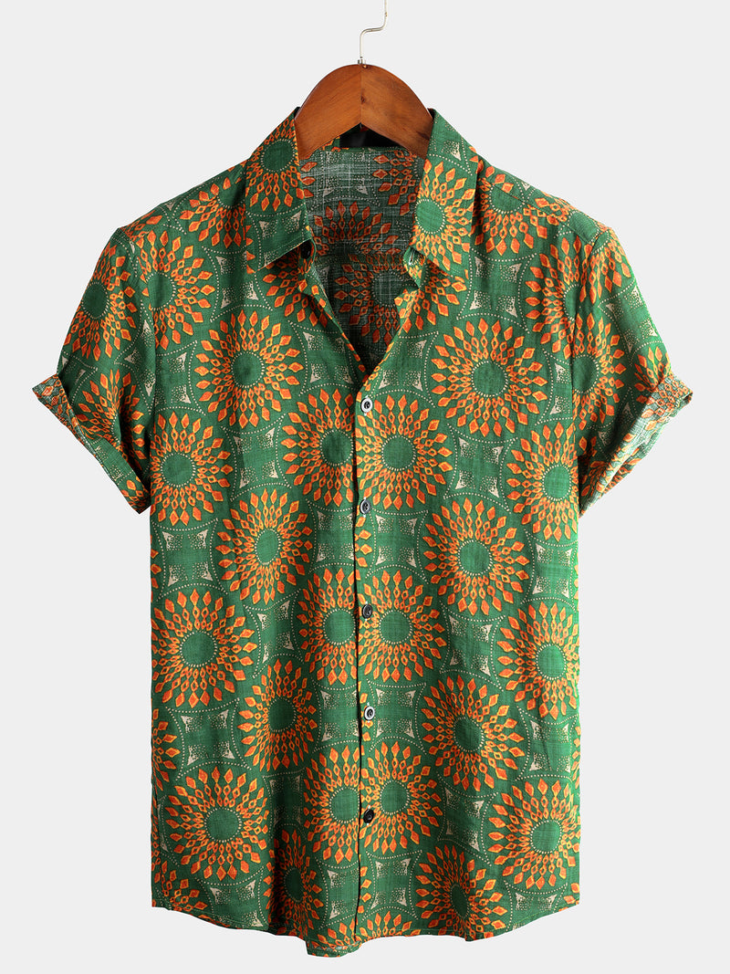Men's Casual Retro Print Short Sleeve Shirt
