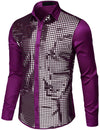 Mens Dress Shirt Silver Sequins Long Sleeve Button Down Disco Shirt Party Costume