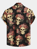Men's Skull Print Short Sleeve Hawaiian Shirt