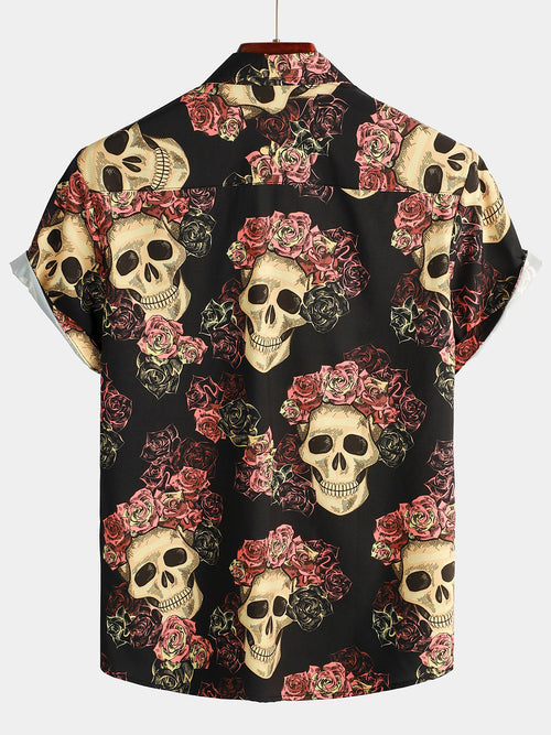 Men's Skull Print Short Sleeve Hawaiian Shirt