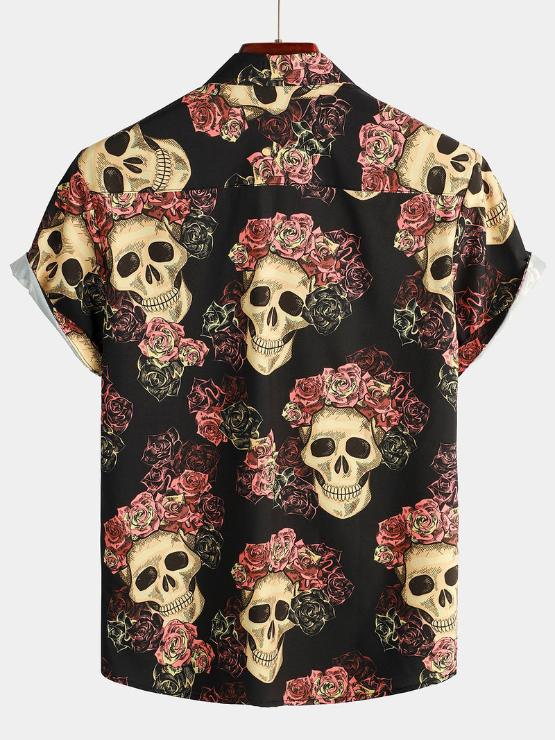 Men's Skull Print Short Sleeve Hawaiian Shirt