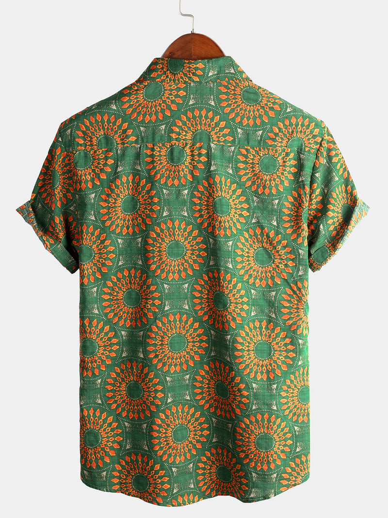 Men's Casual Retro Print Short Sleeve Shirt