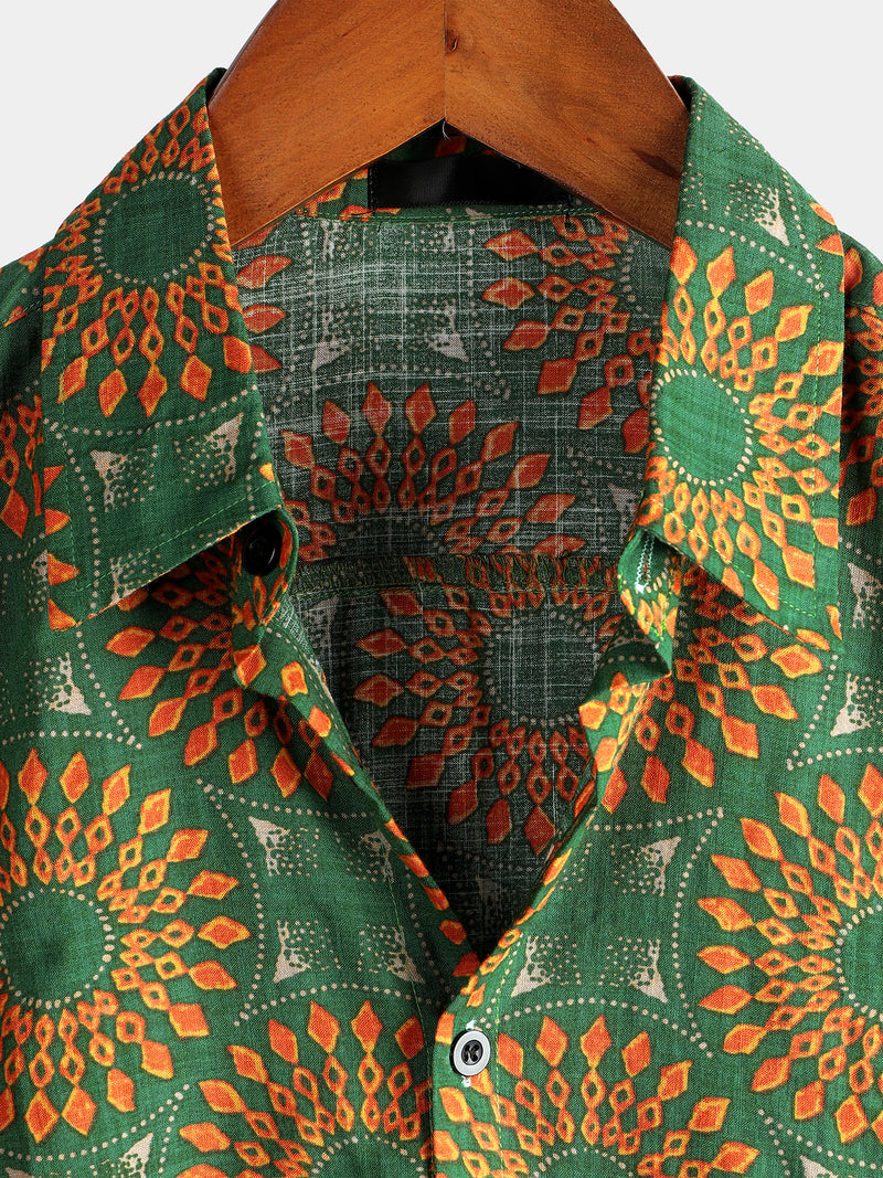 Men's Casual Retro Print Short Sleeve Shirt