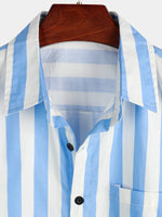 Men's Casual Pocket Vertical Striped Short Sleeve Shirt