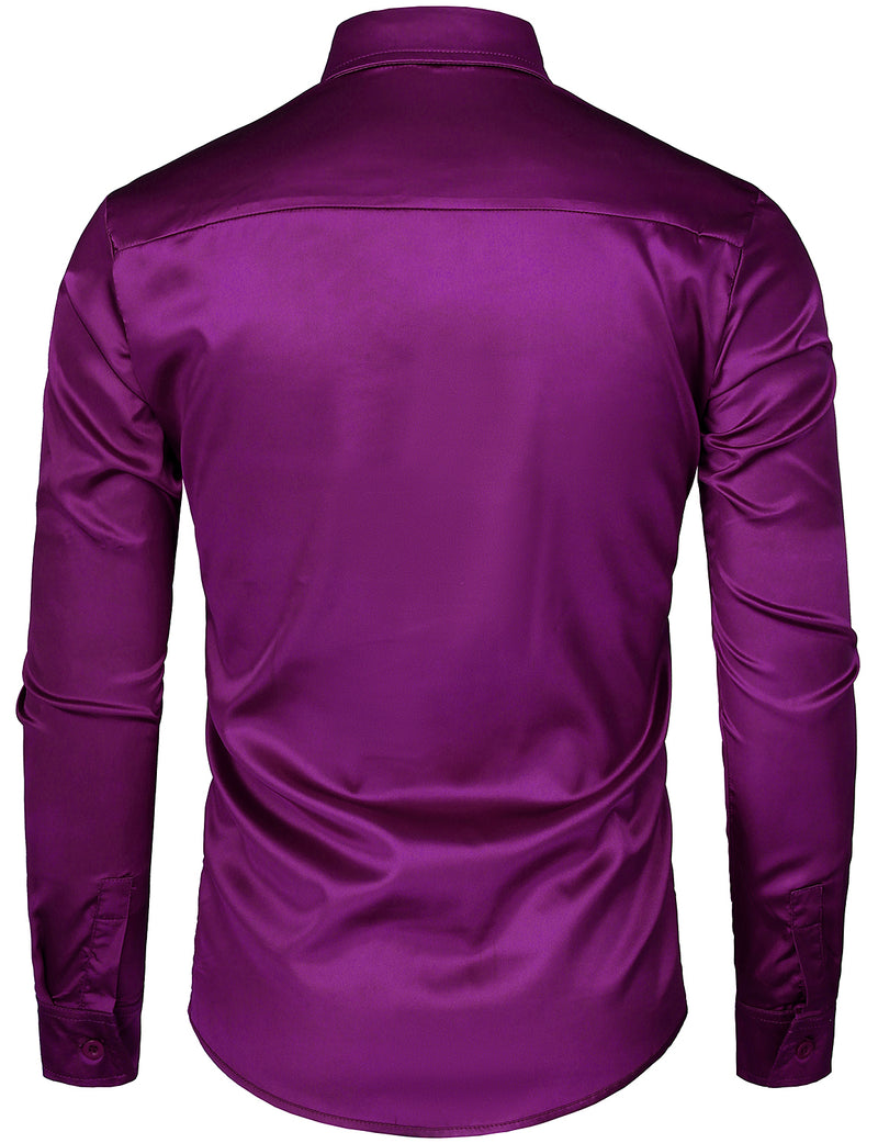Mens Dress Shirt Silver Sequins Long Sleeve Button Down Disco Shirt Party Costume