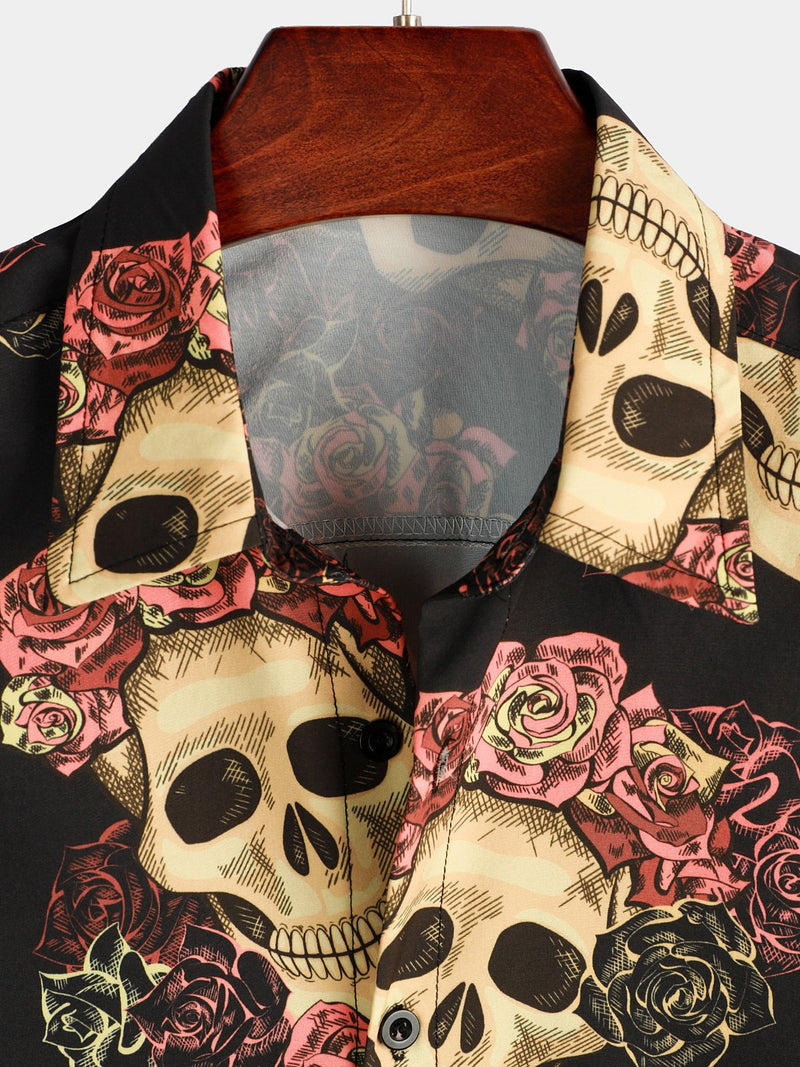 Men's Skull Print Short Sleeve Hawaiian Shirt