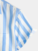 Men's Casual Pocket Vertical Striped Short Sleeve Shirt