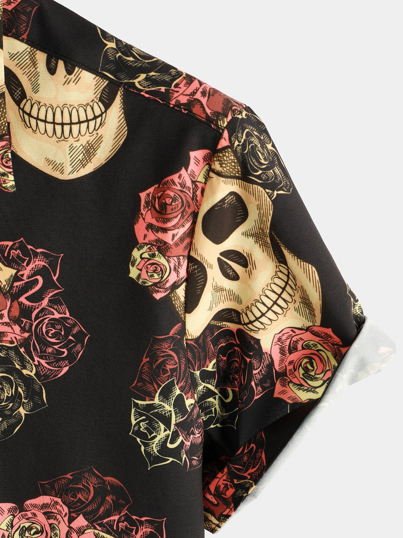 Men's Skull Print Short Sleeve Hawaiian Shirt