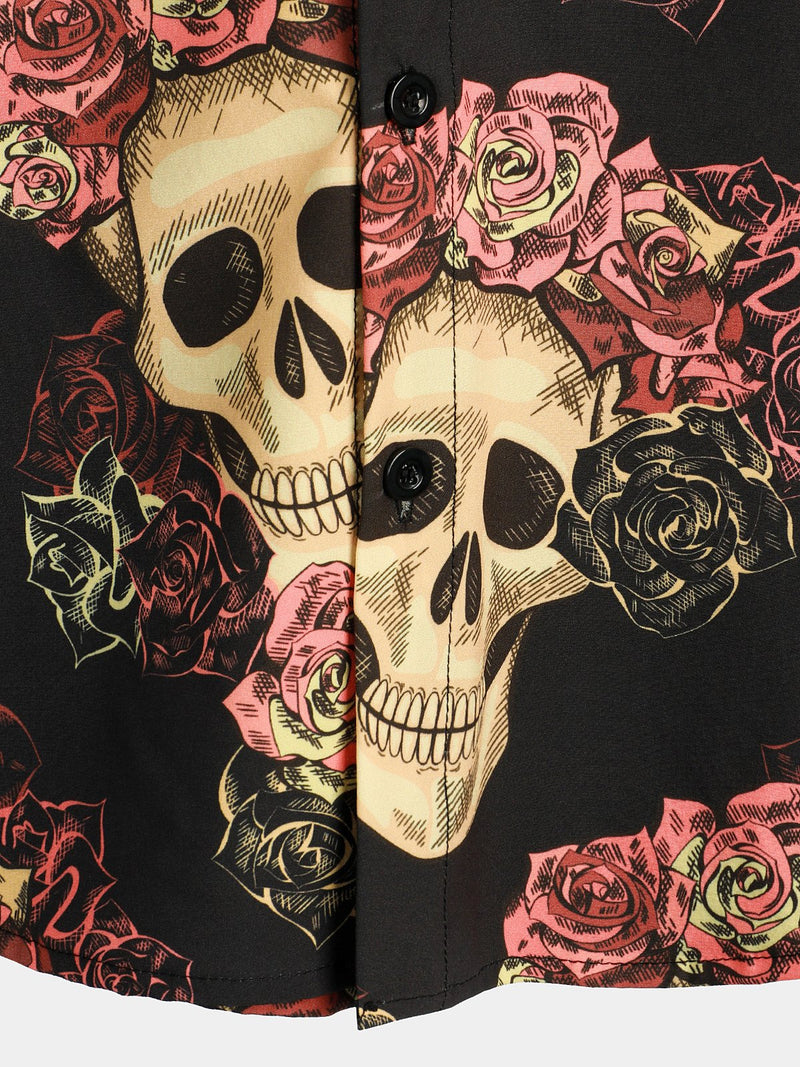 Men's Skull Print Short Sleeve Hawaiian Shirt