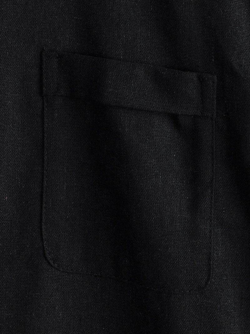 Men's Solid Color Stand Collar Half Button Pocket Front Shirt
