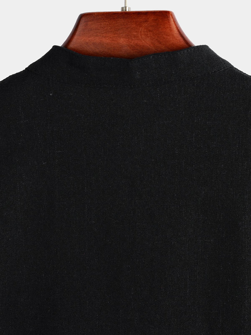 Men's Solid Color Stand Collar Half Button Pocket Front Shirt