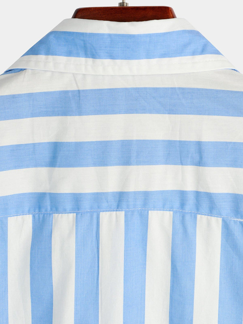 Men's Casual Pocket Vertical Striped Short Sleeve Shirt