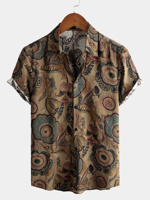 Bundle Of 3 | Men's Retro Print Casual Short Sleeve Cotton Shirts