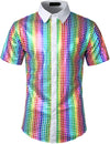 Men's Dress Shirt Sequins Button Down Shirts Disco Party Costume