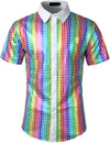 Men's Dress Shirt Sequins Button Down Shirts Disco Party Costume