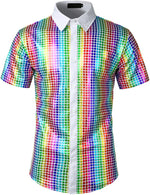 Men's Dress Shirt Sequins Button Down Shirts Disco Party Costume