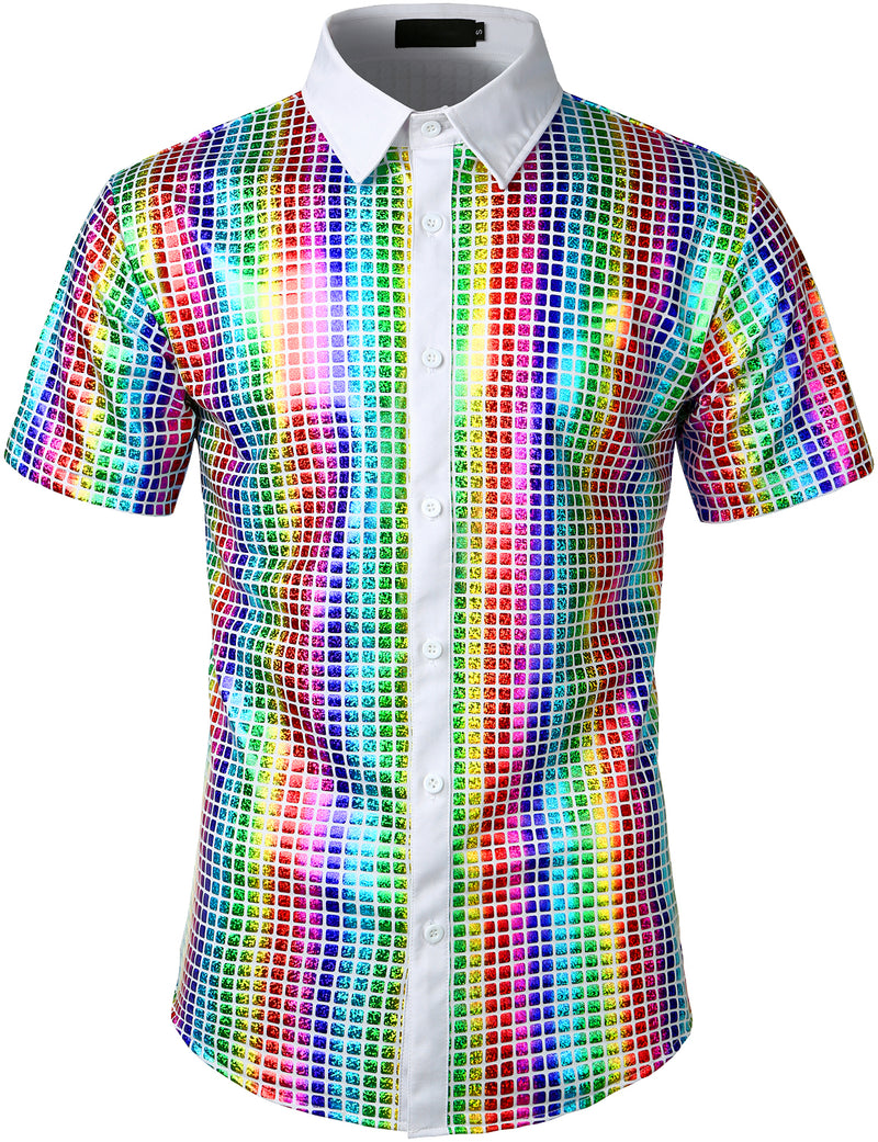 Men's Dress Shirt Sequins Button Down Shirts Disco Party Costume