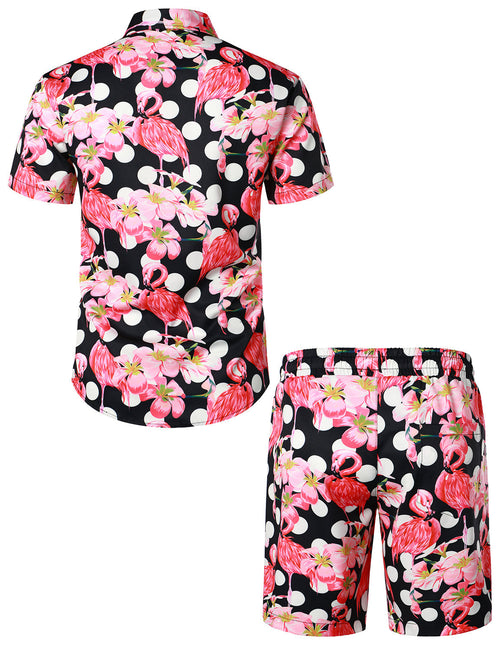 Men's Flamingo Polka dots Hawaiian Shirt & Shorts Set