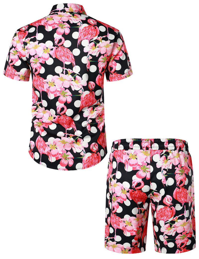 Men's Flamingo Polka dots Hawaiian Shirt & Shorts Set