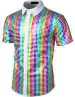 Men's Dress Shirt Sequins Button Down Shirts Disco Party Costume