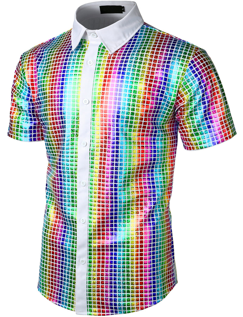 Men's Dress Shirt Sequins Button Down Shirts Disco Party Costume