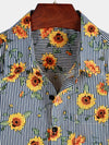 Men's Striped & Sunflower Print Short Sleeve Shirt