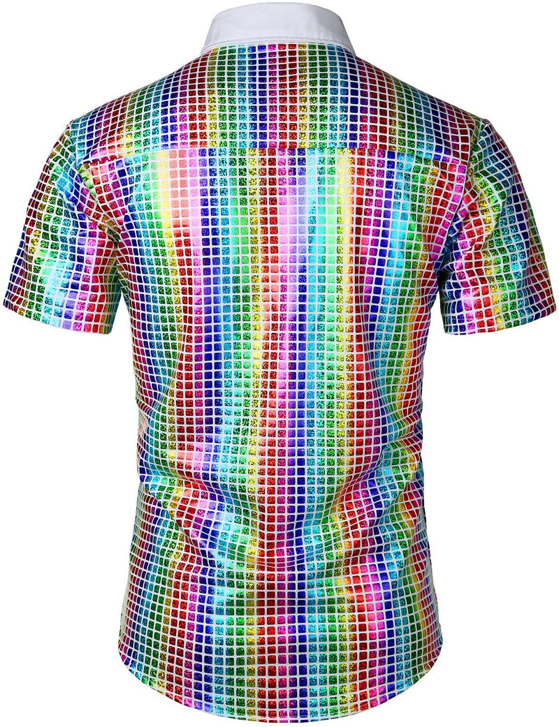 Men's Dress Shirt Sequins Button Down Shirts Disco Party Costume
