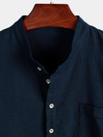 Men's Solid Color Stand Collar Half Button Pocket Front Shirt