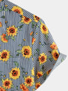 Men's Striped & Sunflower Print Short Sleeve Shirt