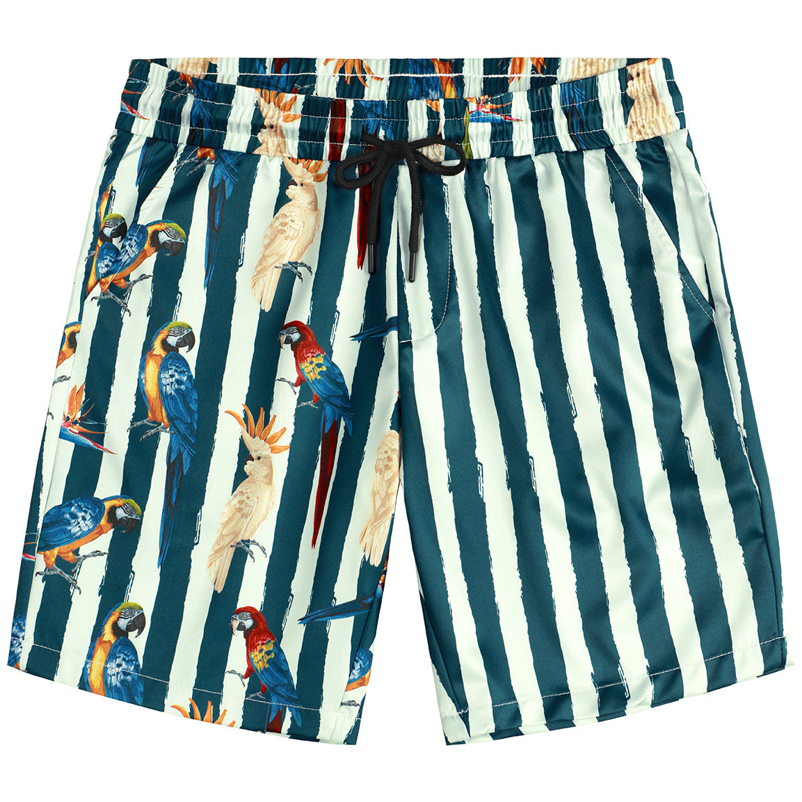 Men's Parrot And Blue Striped Beach Hawaiian Aloha Summer Shorts