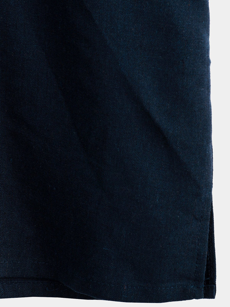 Men's Solid Color Stand Collar Half Button Pocket Front Shirt