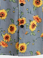 Men's Striped & Sunflower Print Short Sleeve Shirt