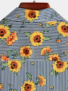 Men's Striped & Sunflower Print Short Sleeve Shirt
