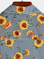 Men's Striped & Sunflower Print Short Sleeve Shirt