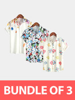 Bundle Of 3 | Men's Floral Casual Beach Summer Holiday Short Sleeve Shirt