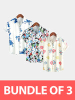 Bundle Of 3 | Men's Floral Casual Beach Summer Holiday Short Sleeve Shirt