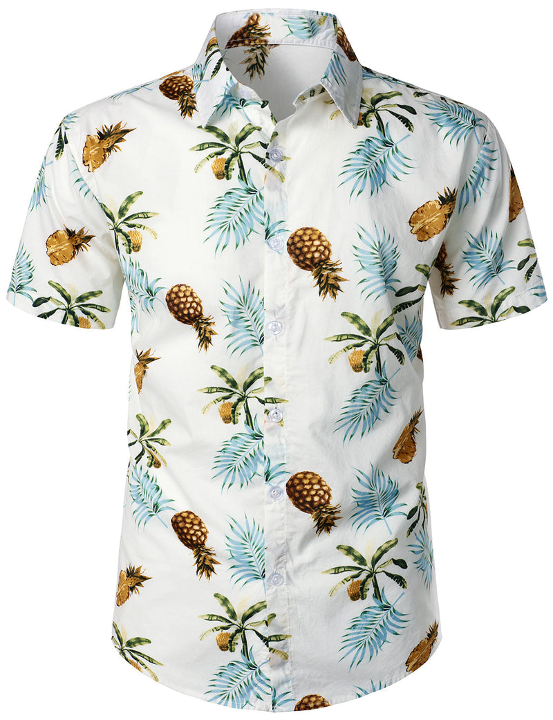 Men's Cotton Pineapple Print Hawaiian Shirt & Shorts Set
