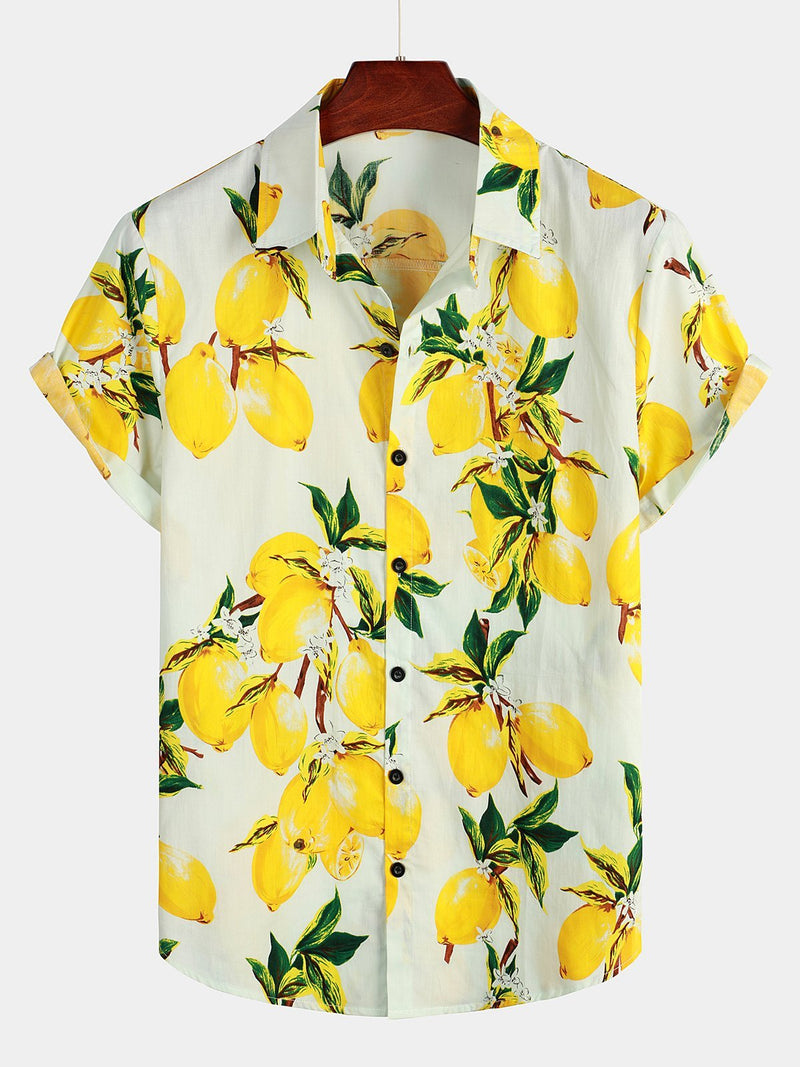 Men's Lemon Print Short Sleeve Hawaiian Shirt