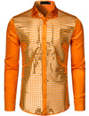 Mens Dress Shirt Silver Sequins Long Sleeve Button Down Disco Shirt Party Costume