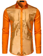 Mens Dress Shirt Silver Sequins Long Sleeve Button Down Disco Shirt Party Costume