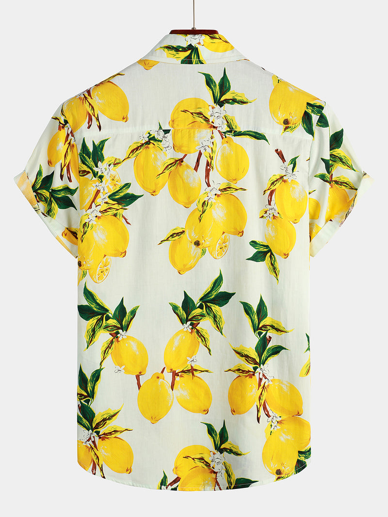 Men's Tropical Lemon Print Short Sleeve Shirt