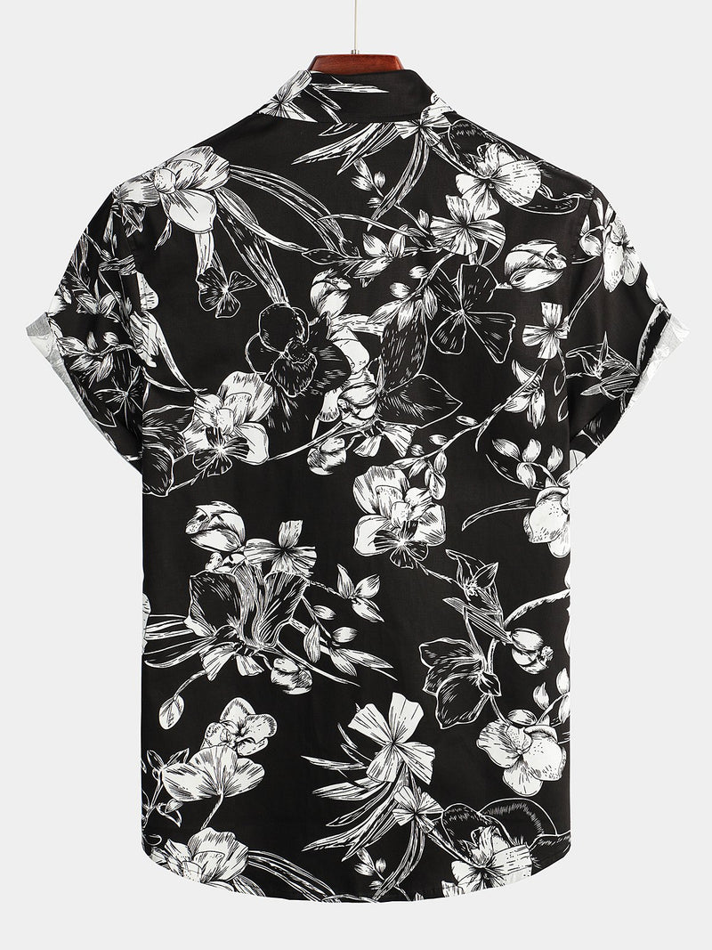 Men's Holiday Flower Print Short Sleeve Shirt