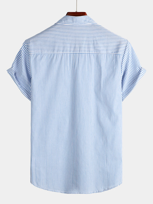 Men's Casual Pocket Short Sleeved Button Up Shirt