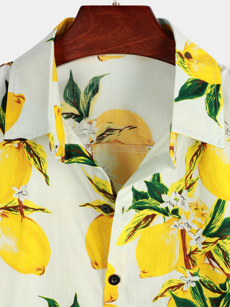 Men's Tropical Lemon Print Short Sleeve Shirt