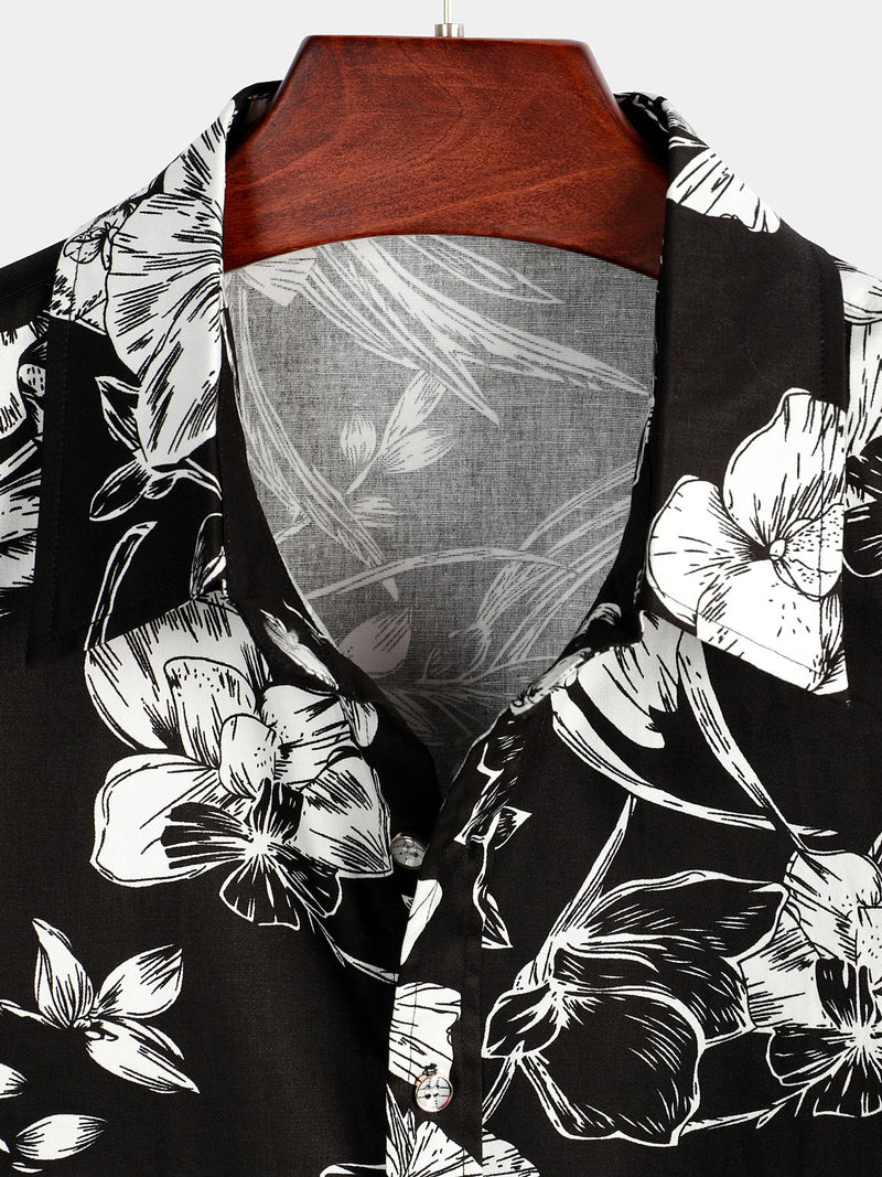 Men's Holiday Flower Print Short Sleeve Shirt