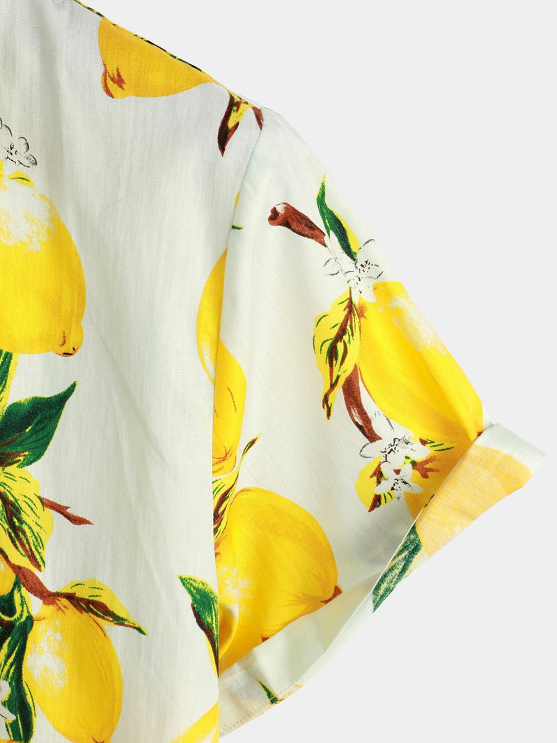 Men's Lemon Print Short Sleeve Hawaiian Shirt