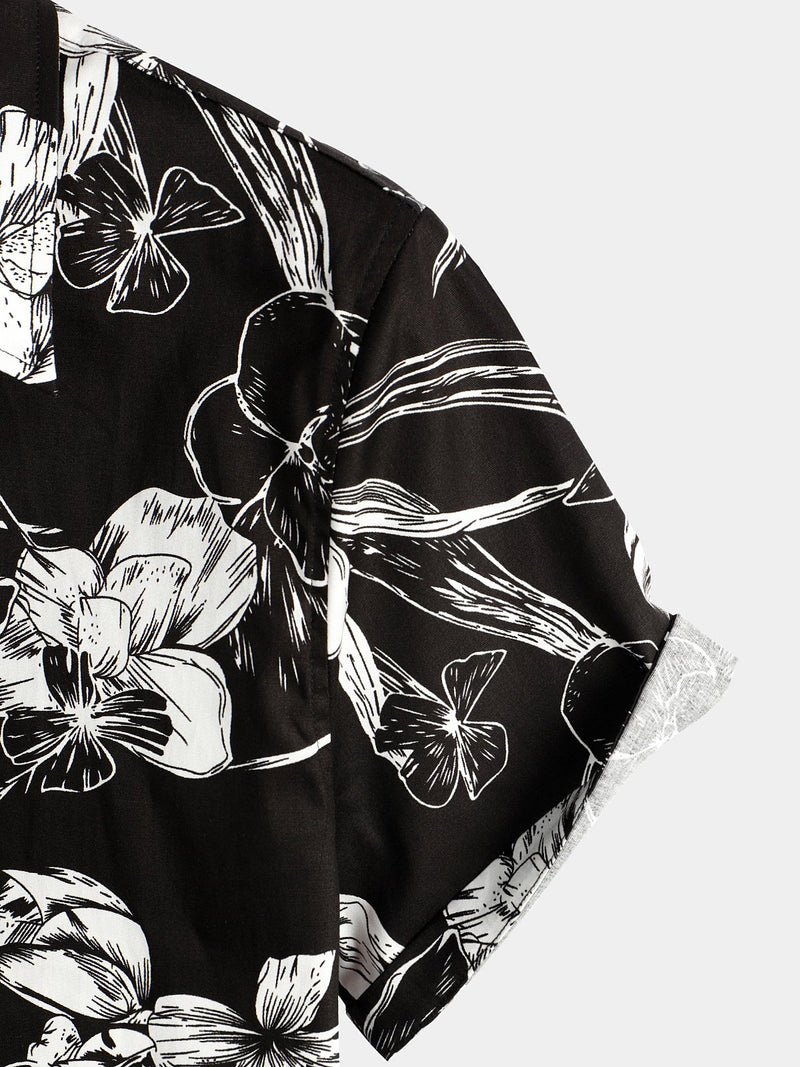 Men's Holiday Flower Print Short Sleeve Shirt