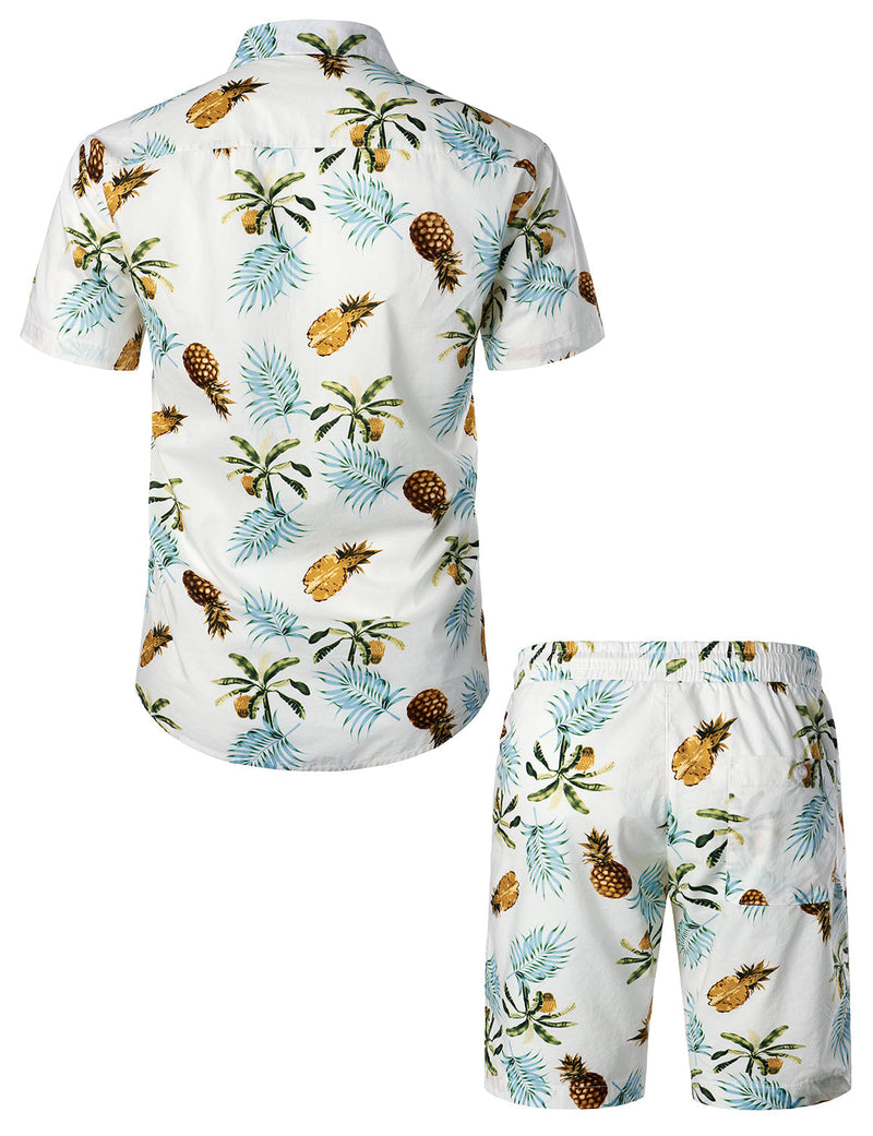 Men's Cotton Pineapple Print Hawaiian Shirt & Shorts Set