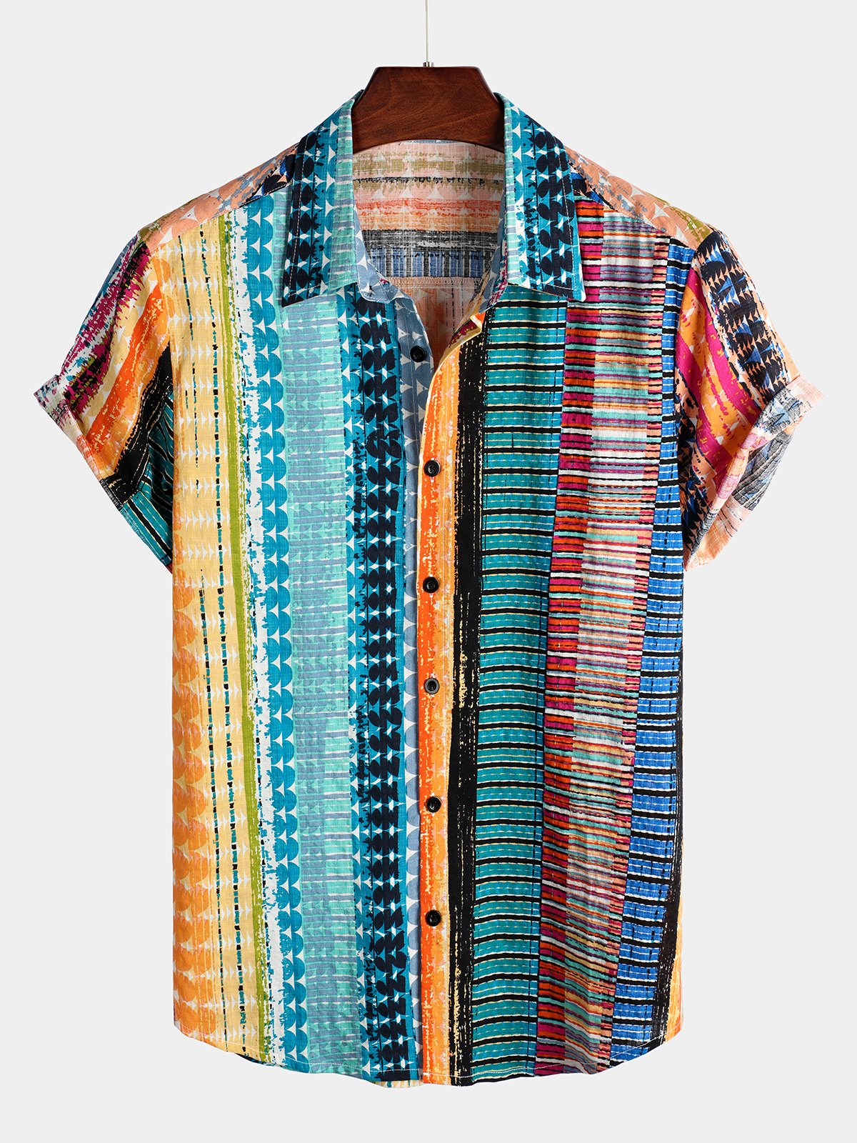 Men's Colorful Casual Retro Striped Short Sleeve Shirt